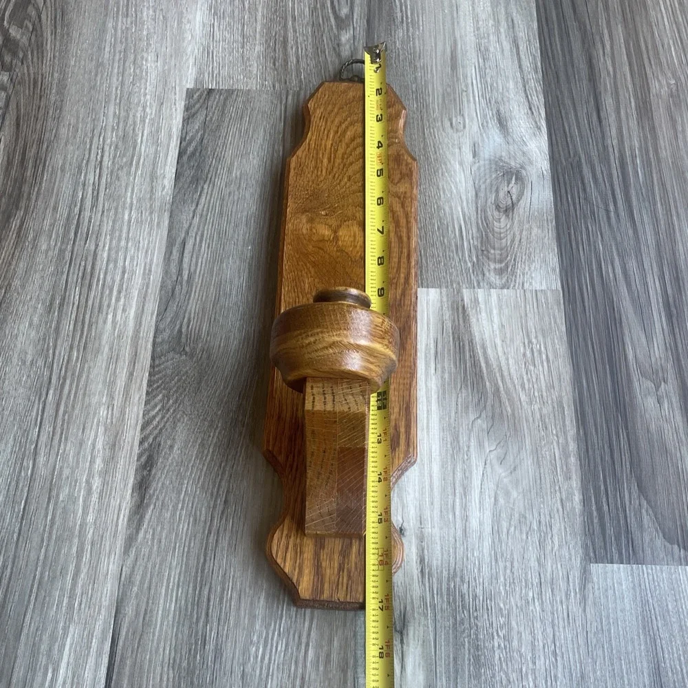 Vintage Solid Oak Wood Wall Candle Sconce Rustic Taper‎ Holder 15.5 Inch